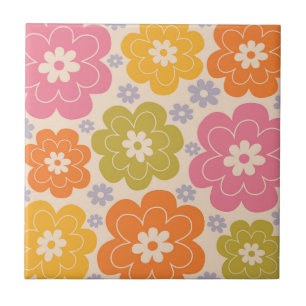 Retro jaren 60 Stijl Bloemen Patroon Tegeltje