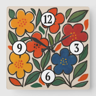 Retro jaren 60 stijl bloempatroon vierkante klok