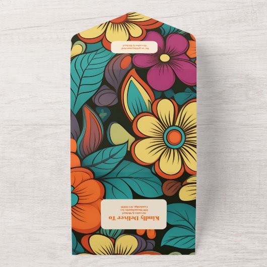 Retro jaren '70 Bruiloft All In One Uitnodiging (Buitenkant)