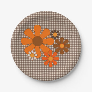 Retro jaren 70 Floral Gingham Papieren Bordje