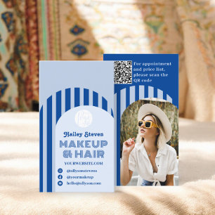  retro jaren 70 Franse blauw boog foto make-up Visitekaartje