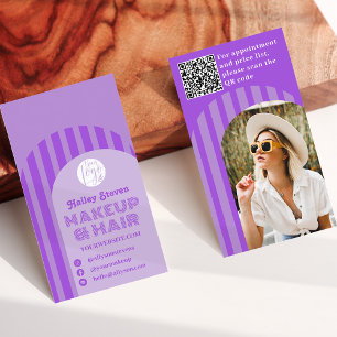  retro jaren '70 paarse boog foto make-up visitekaartje