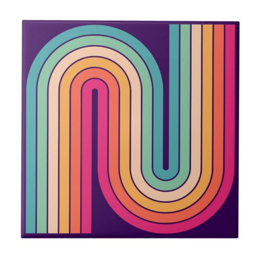 Retro jaren '70 Stijl Geboogd Strepen Geometrisch  Tegeltje (Voorkant)