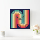 Retro jaren '70 Stijl Geboogd Strepen Geometrisch  Vierkante Klok (Huis)