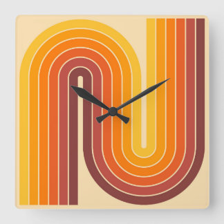 Retro jaren '70 Stijl Geboogd Strepen Geometrisch Vierkante Klok