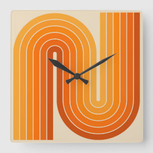 Retro jaren '70 Stijl Geboogd Strepen Geometrisch Vierkante Klok