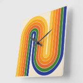 Retro jaren '70 Stijl Geboogd Strepen Geometrisch  Vierkante Klok (Hoek)