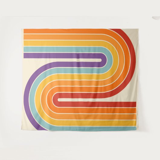 Retro jaren '70 Stijl Geboogd Strepen Geometrisch Wandkleed (Voorkant (horizontaal))