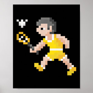 Retro jaren 80 videogame pixel art badmintonspeler poster