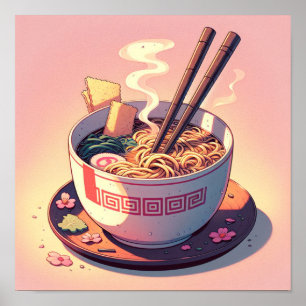 Retro jaren 90 Anime Ramen Noodle Esthetische Kuns Poster