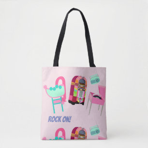 Retro Jaren Vijftig Bord Jukebox Platenspeler Ontw Tote Bag