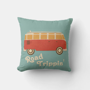 Retro jaren zestig turquoise oranje gele roadtripp kussen