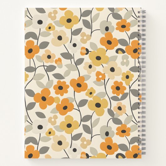 Retro Jaune Floral Motif Monogramme Journal (Dos)
