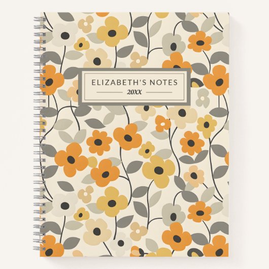 Retro Jaune Floral Motif Monogramme Journal (Devant)