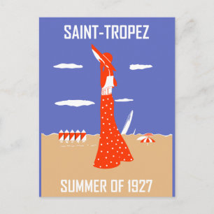 Retro jazz-mode Sint-Tropez zomerstrand Briefkaart