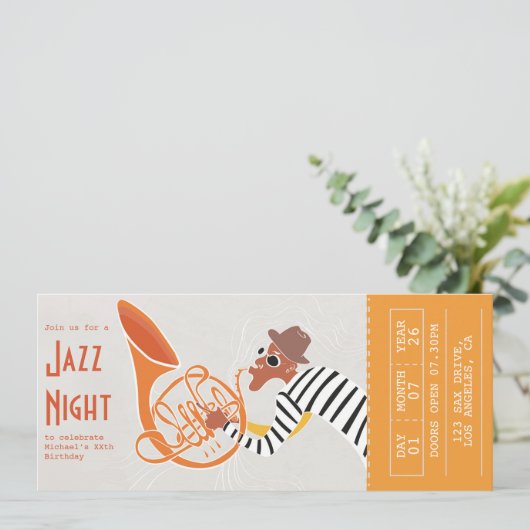 Retro Jazz Night Ticket Kaart (Staand voorkant)