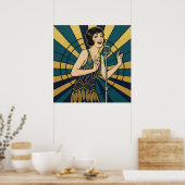 Retro Jazz Singer Poster Blue and Gold Vintage (Cuisine)