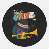 Retro Jazz Trumpets Funny Player Music Festival Ne Ronde Sticker (Voorkant)