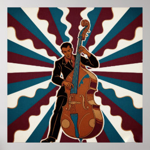Retro Jazzbassist Poster Vintage Muziekkarakter