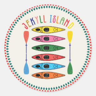 Retro Jekyll Island Kajakken Ronde Sticker