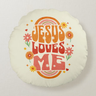 Retro “Jesus Houdt van Mij” Christelijke Kunst – G Rond Kussen