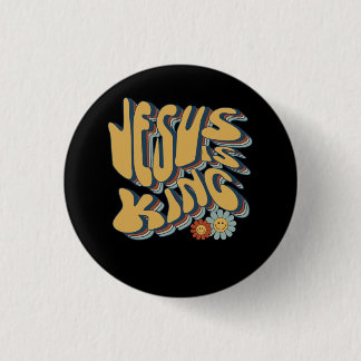 Retro Jesus is King Christelijk Groovy Retro Hippi Ronde Button 3,2 Cm