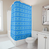 Retro Jet Set Blue Trellis Douche rideau (En situation)