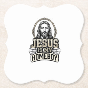 Retro Jezus Is Mijn Huisgenoot Gegraveerd Vectoron Kartonnen Onderzetters