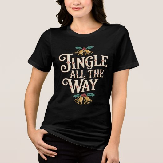 Retro Jingle Alle Weg Feestelijke Bellen en Hulst Tri-Blend Shirt (Voorkant)