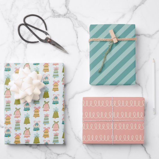 Retro Jingle Bells Kerst Wrapping Paper Set (Voorkant)
