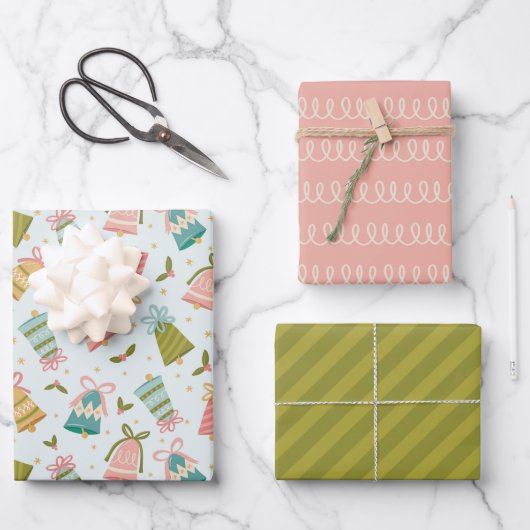 Retro Jingle Bells Kerst Wrapping Paper Set (Voorkant)