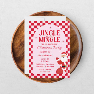 Retro Jingle En Mingle Kerst Checkerboard Rood Kaart