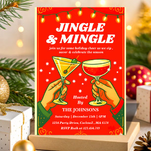 Retro Jingle & Mingle Kerstcocktailparty Kaart