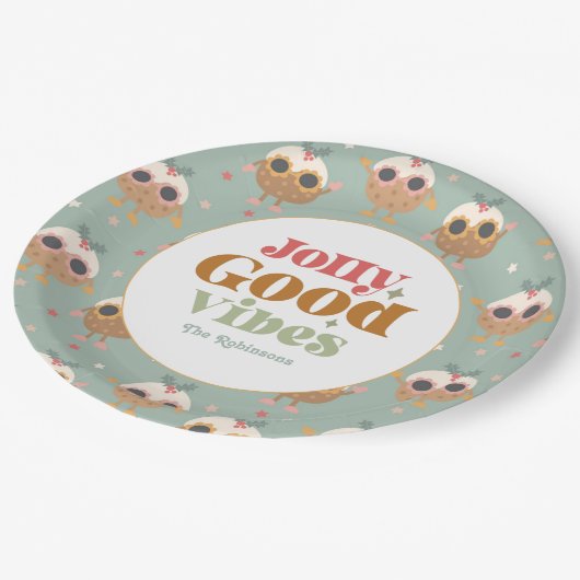 Retro "Jolly Good Vibes" Kerstfeest Papieren Bordje (Gekanteld)
