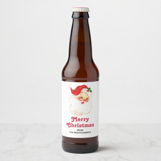 Retro Jolly Old Santa Claus Kerstmis Bier Etiket (Voorkant)