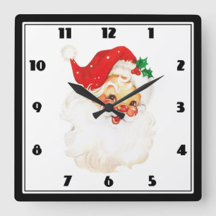  Retro Jolly Old Santa Claus Kerstmis Vierkante Klok