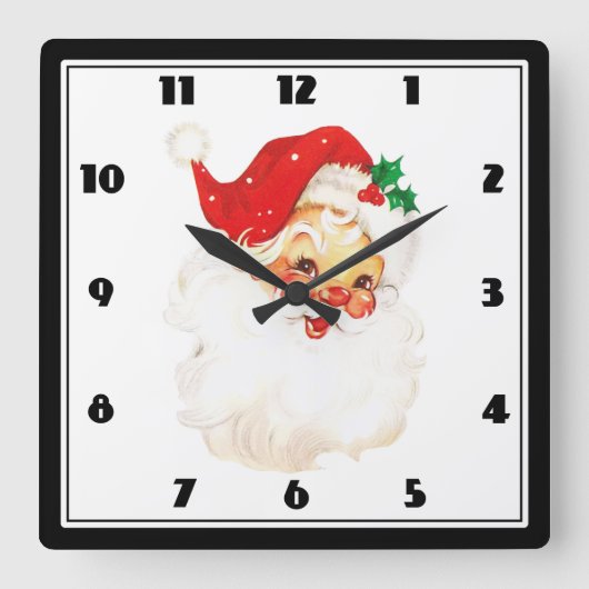 Retro Jolly Old Santa Claus Kerstmis Vierkante Klok (Voorkant)