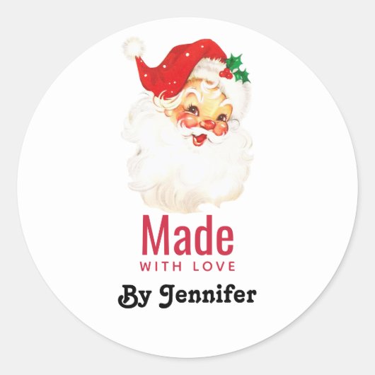 Retro Jolly Oude Kerstman Gemaakt met Liefde Ronde Sticker (Voorkant)