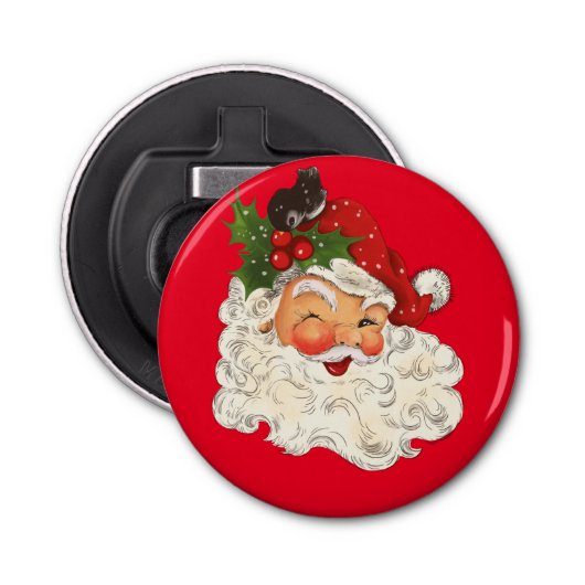 Retro Jolly Santa Claus Kerstmis Button Flesopener (Voorkant)