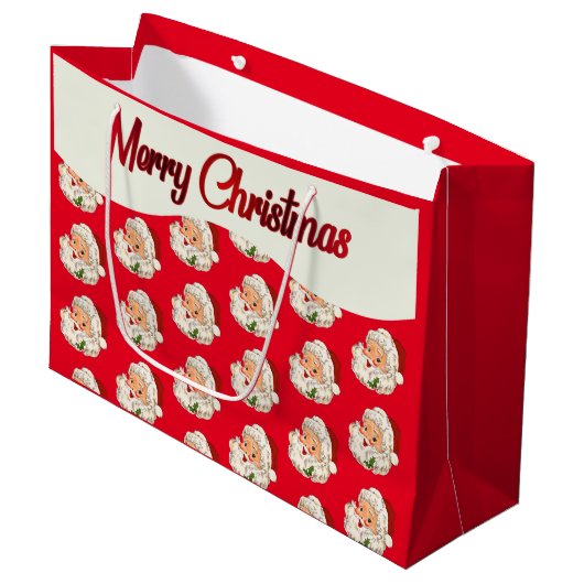 Retro Jolly Santa Claus Kerstmis Groot Cadeauzakje (Voorkant Gekanteld)