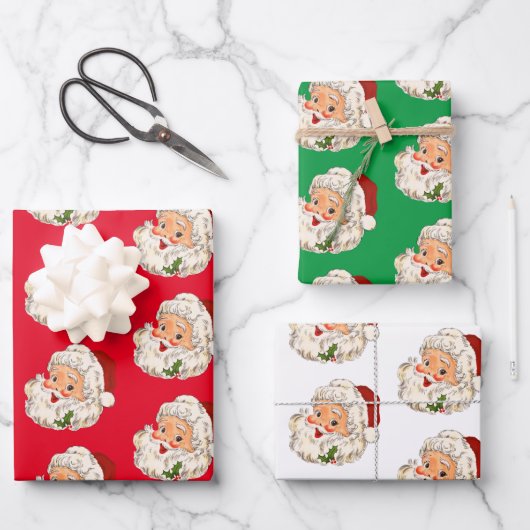 Retro Jolly Santa Claus Kerstmis Inpakpapier Vel (Voorkant)