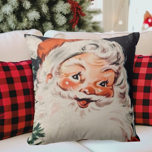  Retro Jolly Santa Claus Kerstmis Kussen (Vintage Retro Jolly Santa Claus Christmas Throw Pillow)