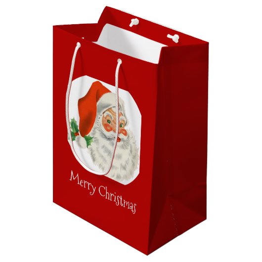 Retro Jolly Santa Claus Kerstmis Medium Cadeauzakje (Voorkant Gekanteld)