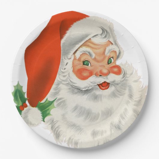 Retro Jolly Santa Claus Kerstmis Papieren Bordje (Voorkant)