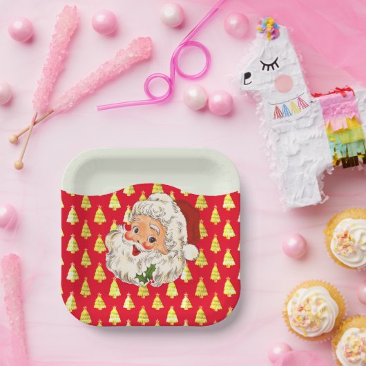  Retro Jolly Santa Claus Kerstmis Papieren Bordje (Feest)