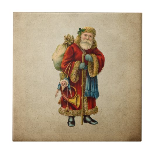 Retro Jolly Santa Claus Kerstmis Tegeltje (Voorkant)