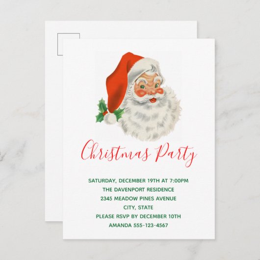 Retro  Jolly Santa Claus Kerstmis Uitnodiging Briefkaart (Voorkant / Achterkant)