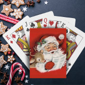 Retro  Jolly Santa met Rudolf Kerstmis Pokerkaarten