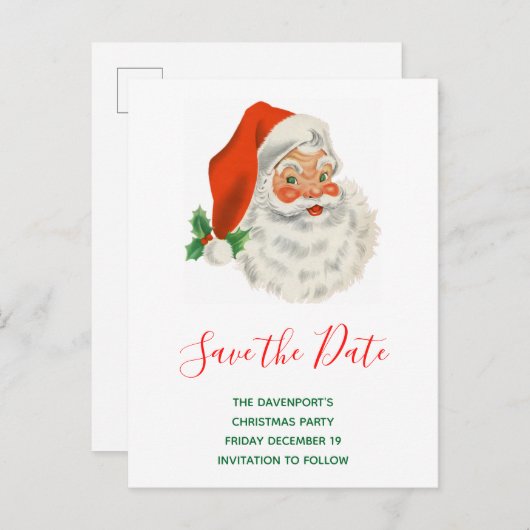 Retro  Jolly Sinterklaas Xmas Save the Date Uitnodiging Briefkaart (Voorkant / Achterkant)