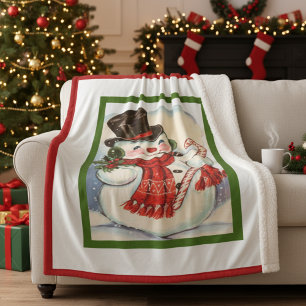  retro Jolly Snowman in hoge hoed Sherpa Deken